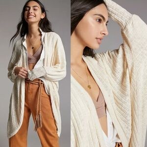 Anthropologie A+ Lettie Tulip-Back Cardigan 1X 2X Open Front Ribbed Knit Cream